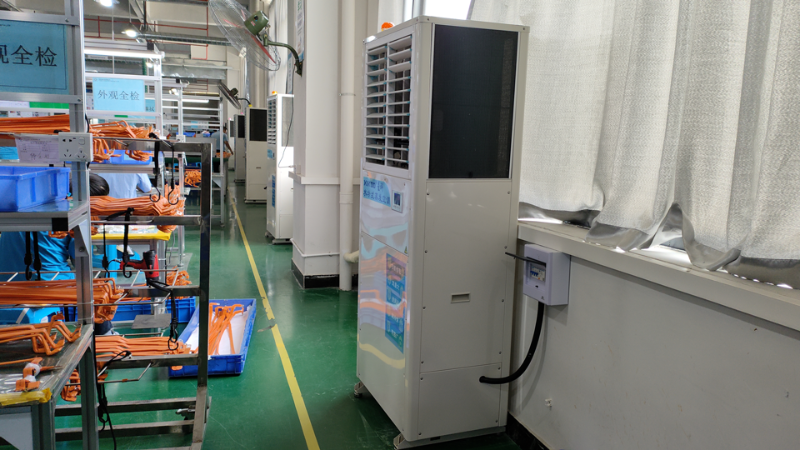 大型五金廠整體降溫，安裝工業(yè)蒸發(fā)冷省電空調(diào)-立式軸流機(jī)組